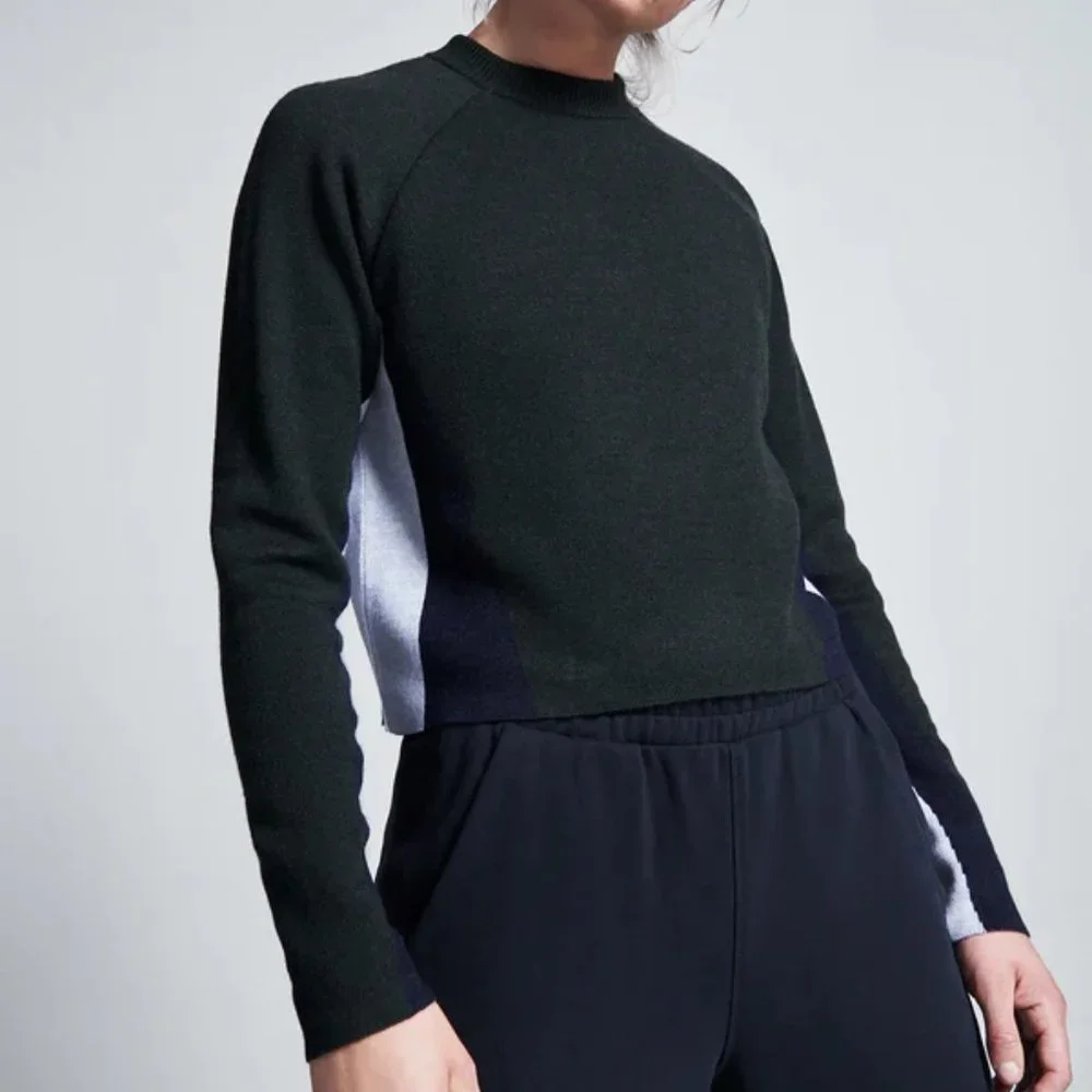 New LNDR Soft Vigilante 100% merino wool boxy cropped colorblock knit sweater - Picture 3 of 14